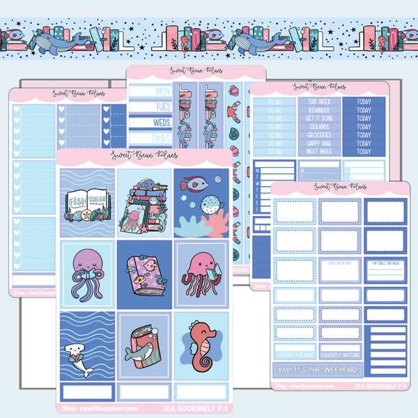 Sea Bookshelf Weekly Kit Vinyl Planner Stickers