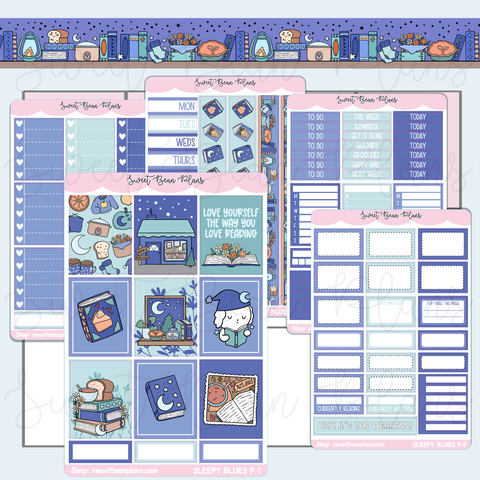 Sleepy Blues Weekly Kit Vinyl Planner Stickers