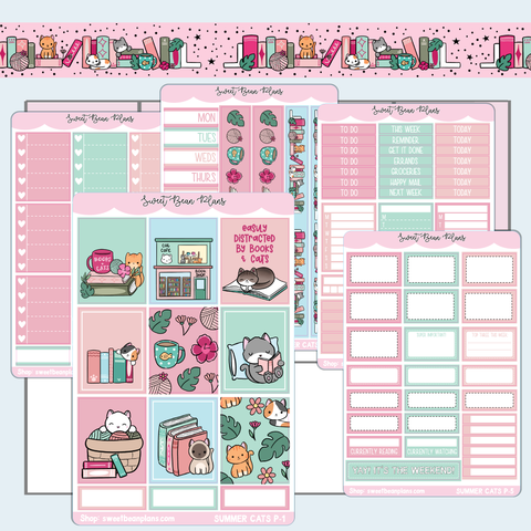 Summer Cats Weekly Kit Vinyl Planner Stickers