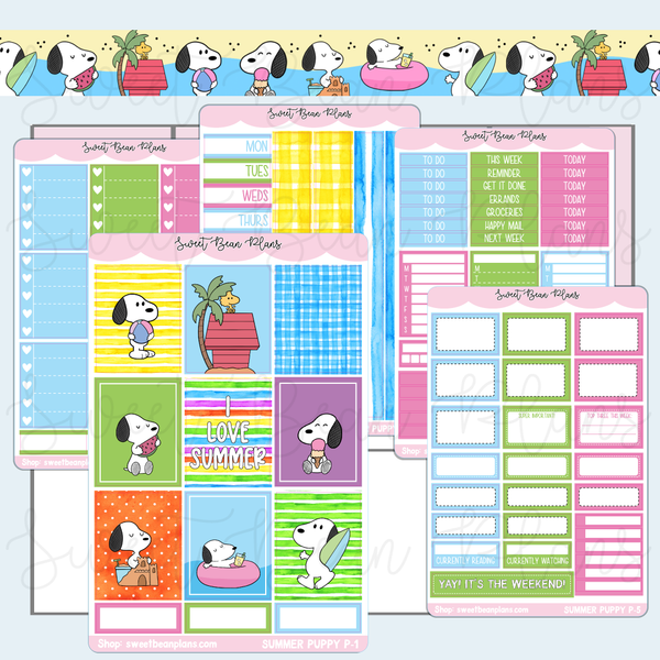 Summer Puppy Weekly Kit Vinyl Planner Stickers