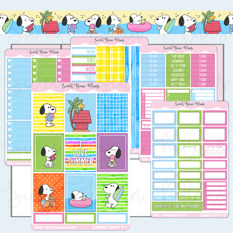 Summer Puppy Weekly Kit Vinyl Planner Stickers