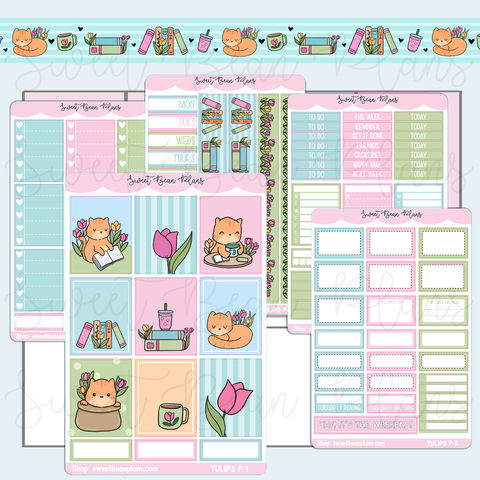 Cats + Tulips Weekly Kit Vinyl Planner Stickers