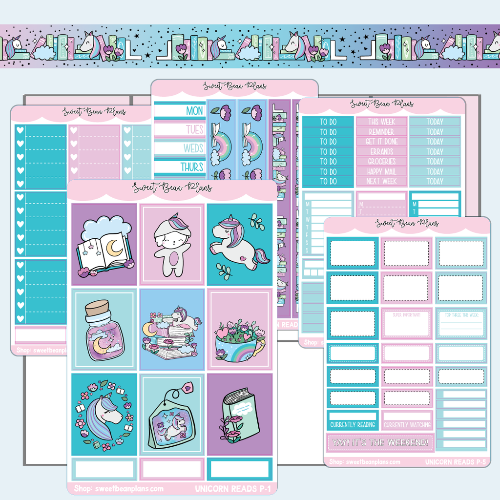 Unicorn Reads Weekly Kit Vinyl Planner Stickers