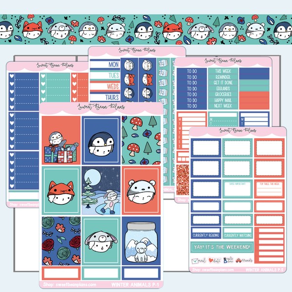 Winter Animals Weekly Kit Vinyl Planner Stickers