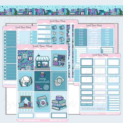 Winter Teal Weekly Kit Vinyl Planner Stickers