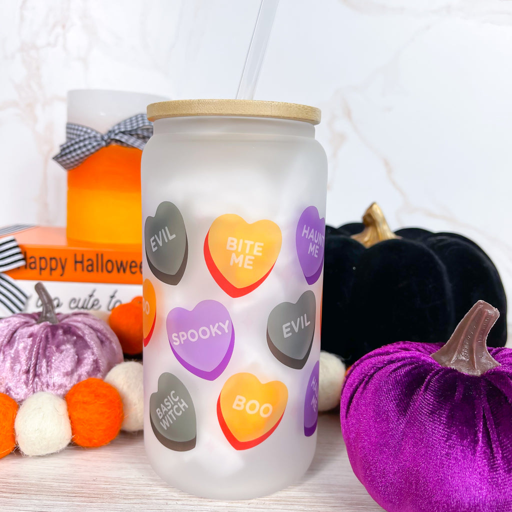 Halloween Hearts Frosted Can Glass