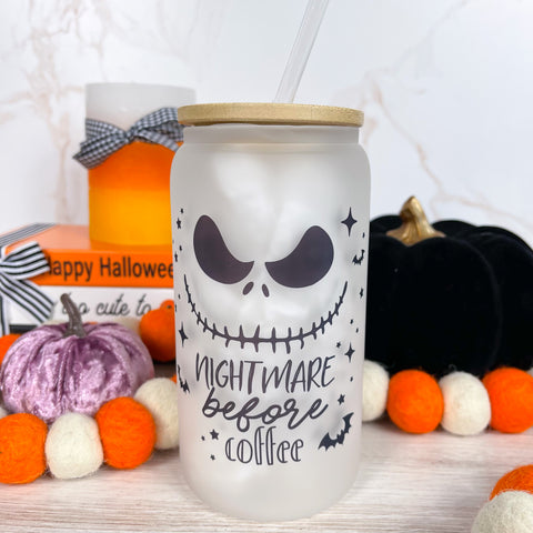Nightmare Before Coffee Frosted Can Glass