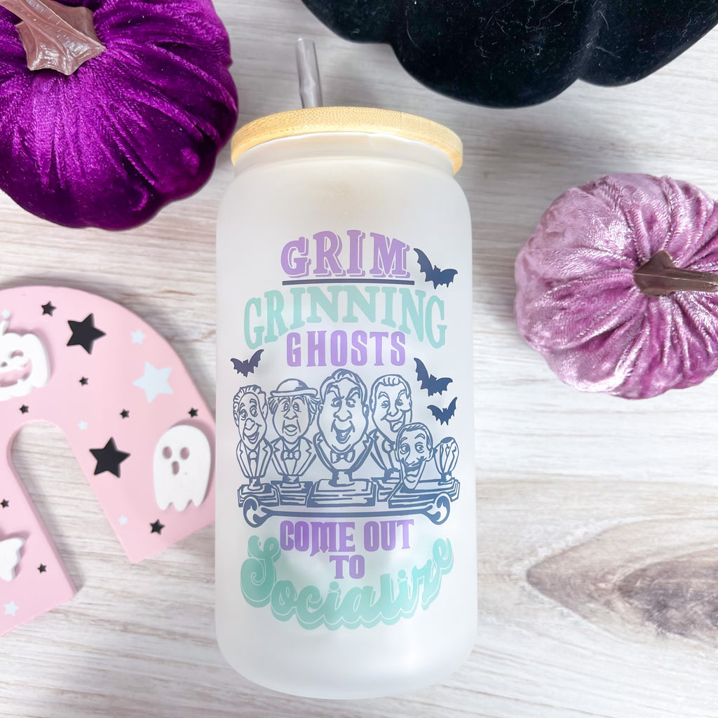 Grim Ghosts Halloween Frosted Can Glass