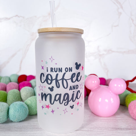 Run on Coffee + Magic Frosted Can Glass