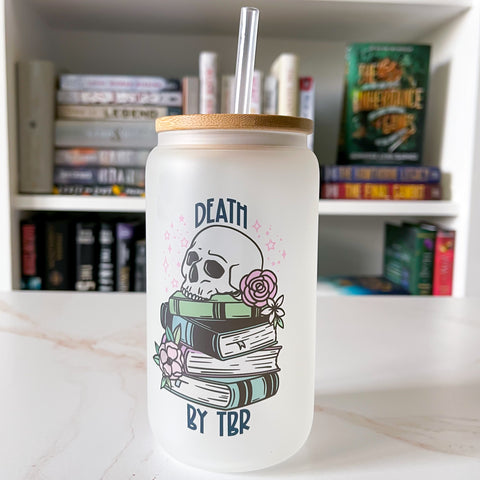 Death by TBR Bookish Frosted Can Glass