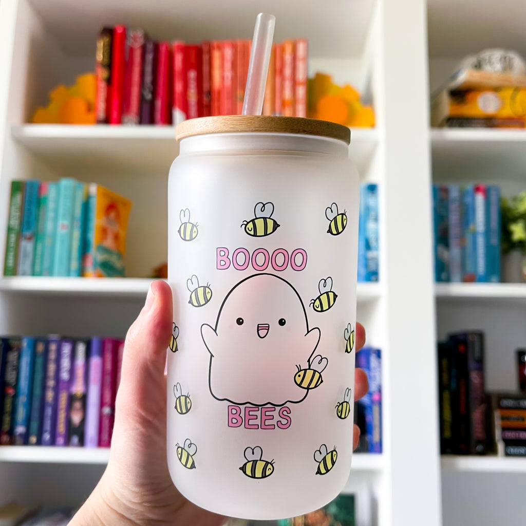 Spring Booo Bees Ghost Frosted Can Glass