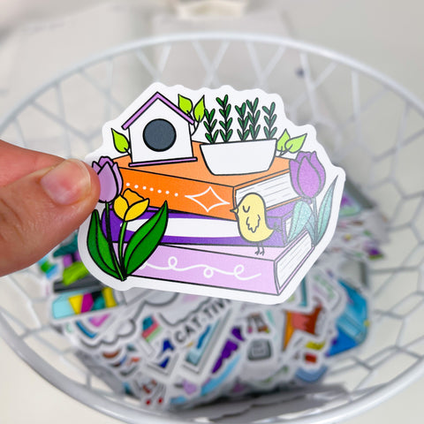 Tulips Book Stack Premium Vinyl Die Cut