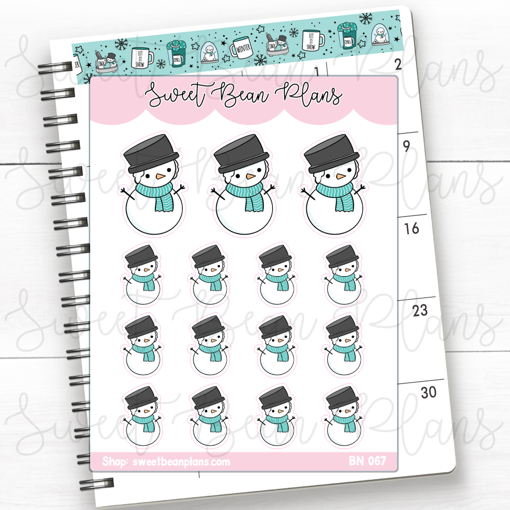 Snowman Bean Vinyl Planner Stickers | Bn 067