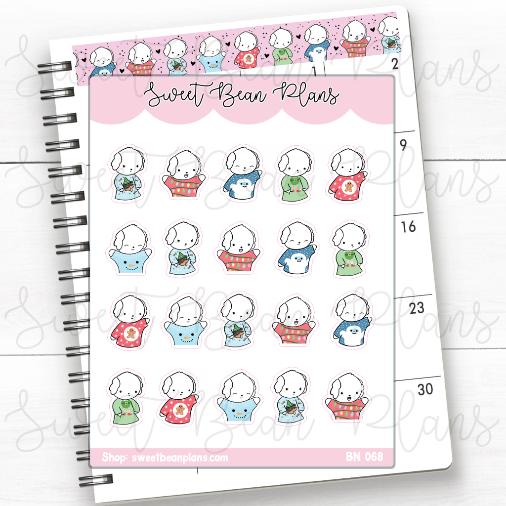 Ugly Christmas Sweater Bean Vinyl Planner Stickers | Bn 068