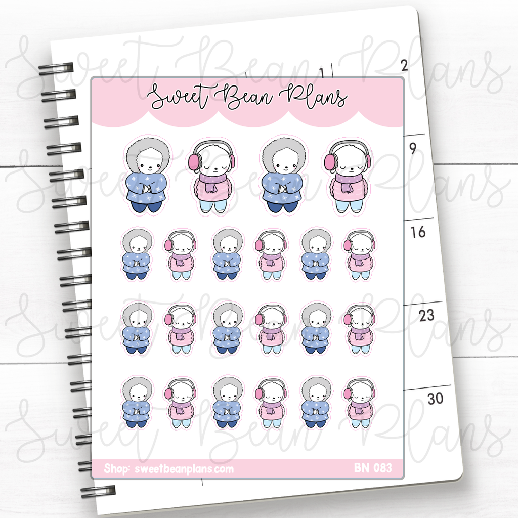Bundled Up Beans Vinyl Planner Stickers | Bn 083