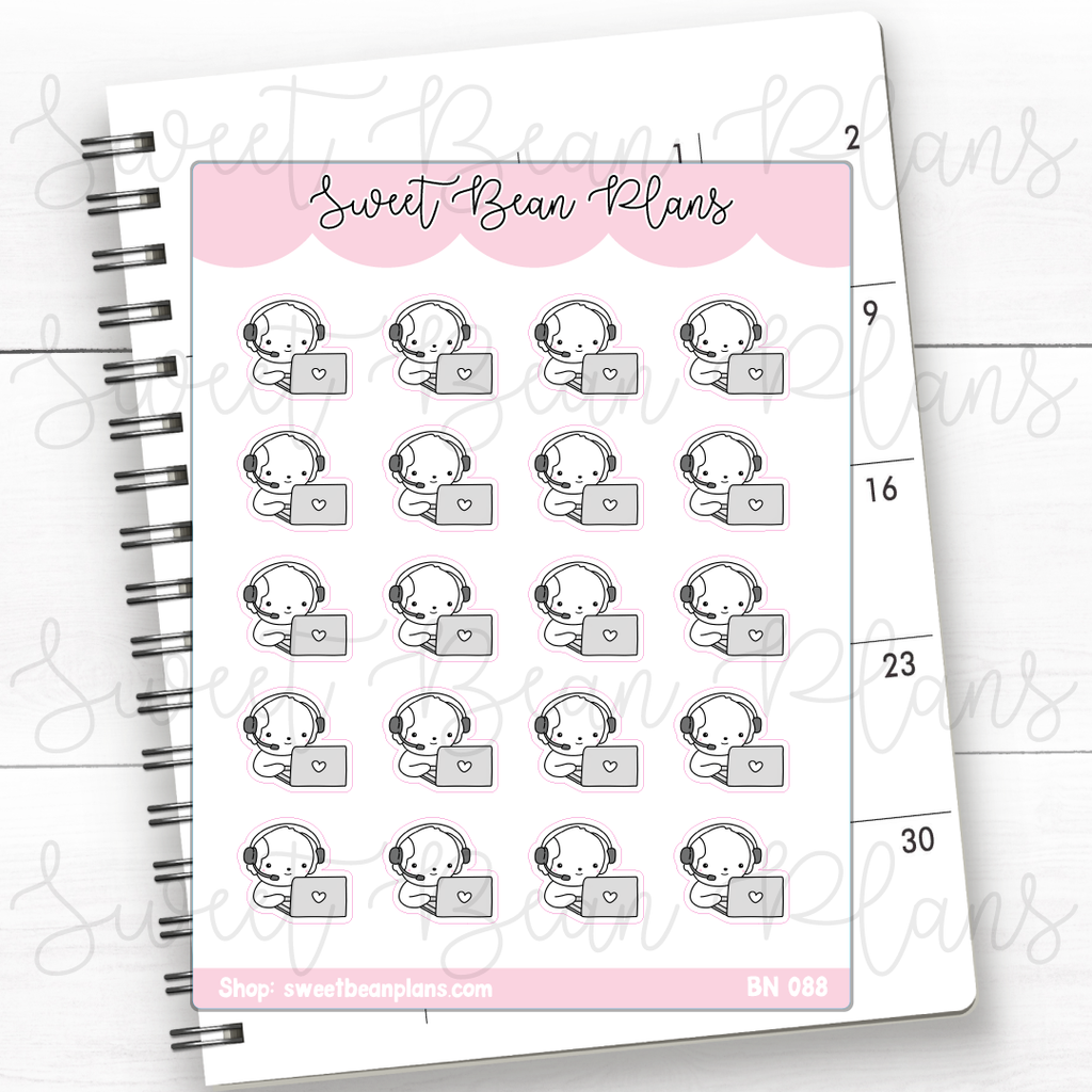 Work From Home Computer Beans Vinyl Planner Stickers | Bn 088