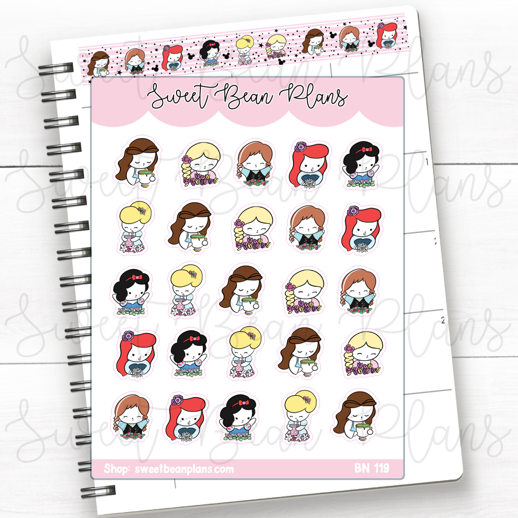 Spring Princess Beans Vinyl Planner Stickers | Bn 119