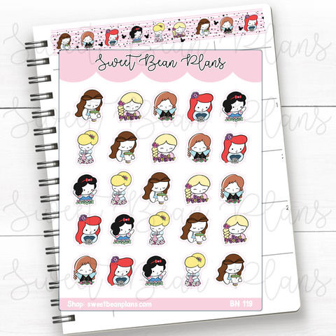 Spring Princess Beans Vinyl Planner Stickers | Bn 119
