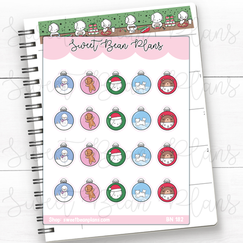 Christmas Ornament Beans Vinyl Planner Stickers | Bn 182