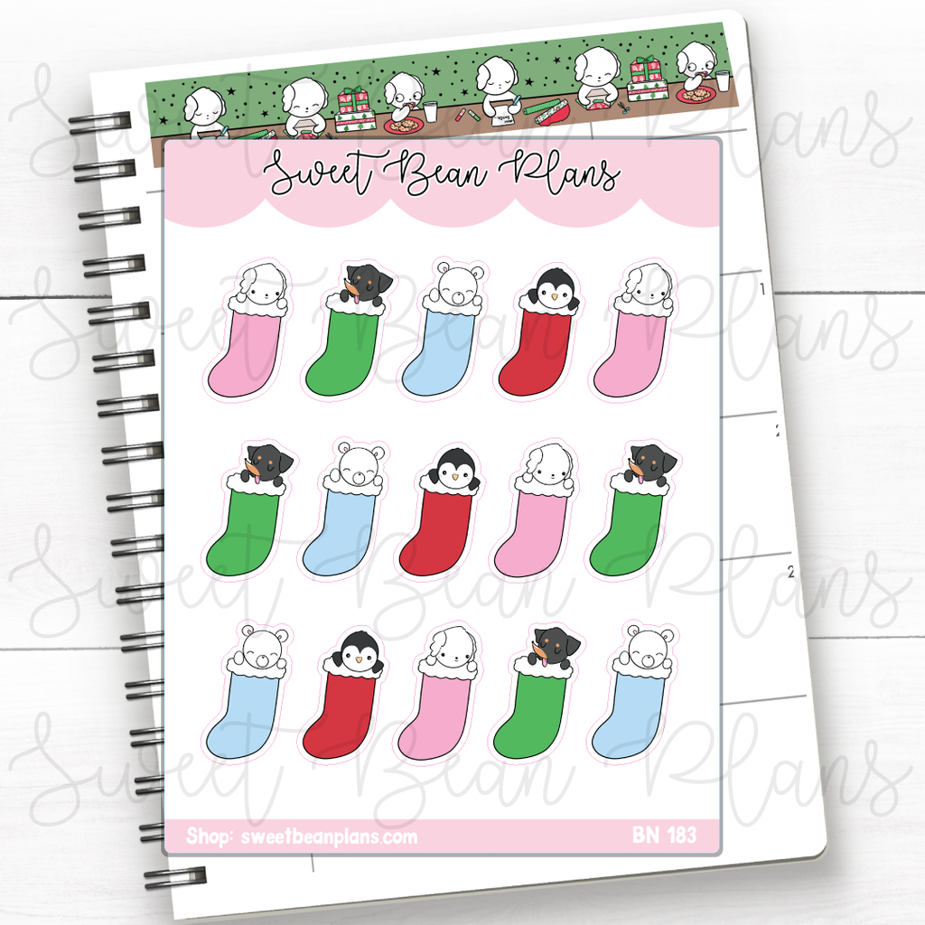 Christmas Stocking Beans Vinyl Planner Stickers | Bn 183