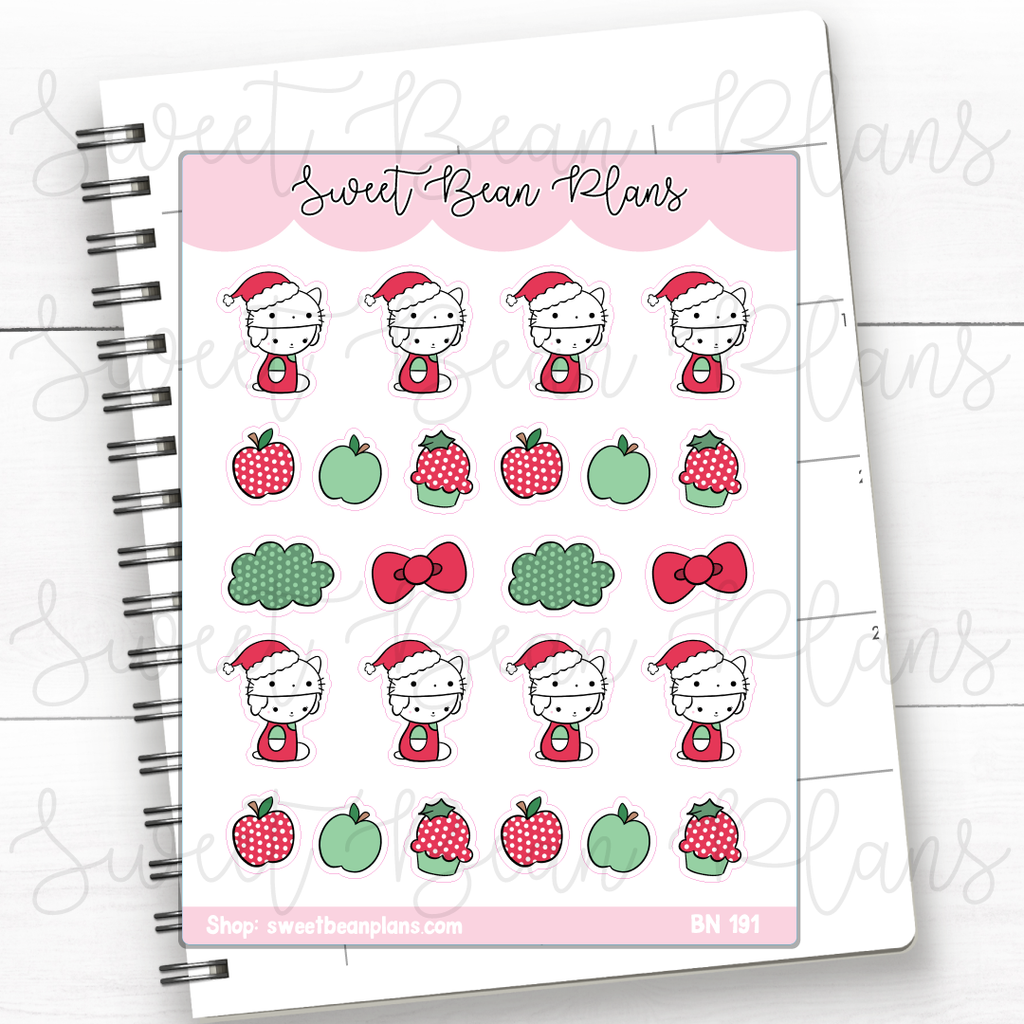 Hello Santa Bean Vinyl Planner Stickers | Bn 191
