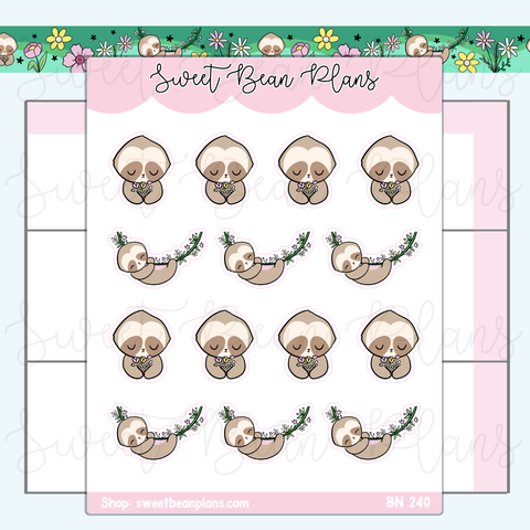 Spring Sloth Vinyl Planner Stickers | Bn 240