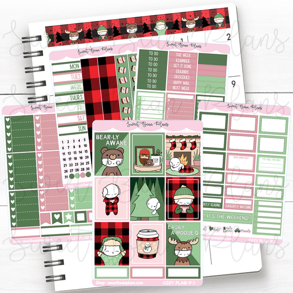 Winter Plaid Bean Weekly Kit Vinyl Planner Stickers