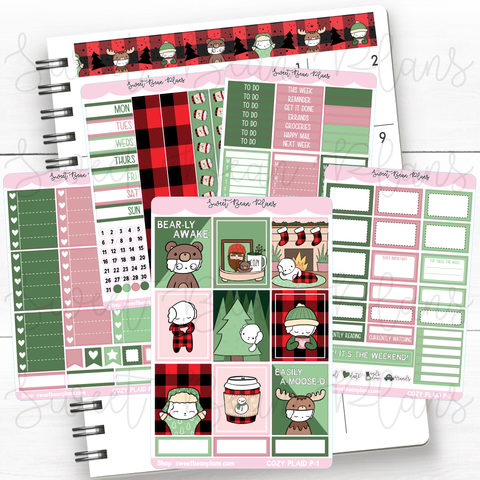 Winter Plaid Bean Weekly Kit Vinyl Planner Stickers