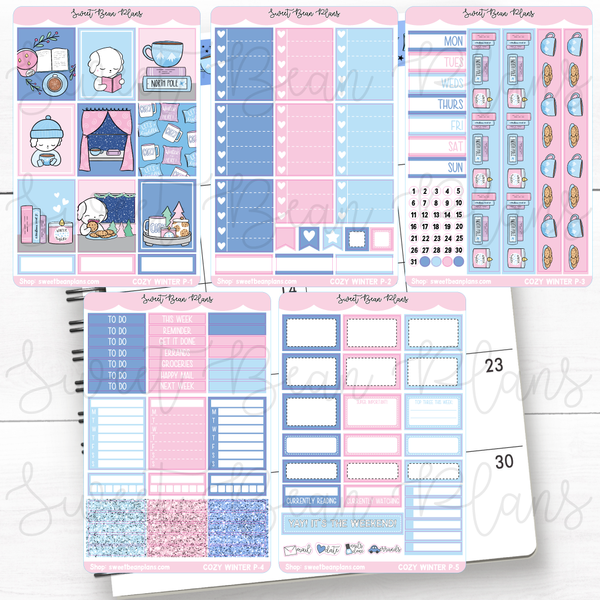 Cozy Winter Bean Weekly Kit Vinyl Planner Stickers