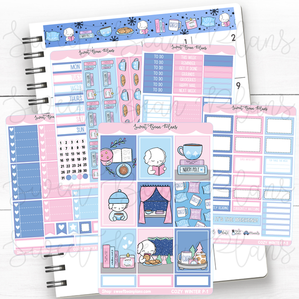 Cozy Winter Bean Weekly Kit Vinyl Planner Stickers