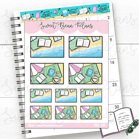 Beach Reading Flat Lay Vinyl Planner Stickers | Ddl 021