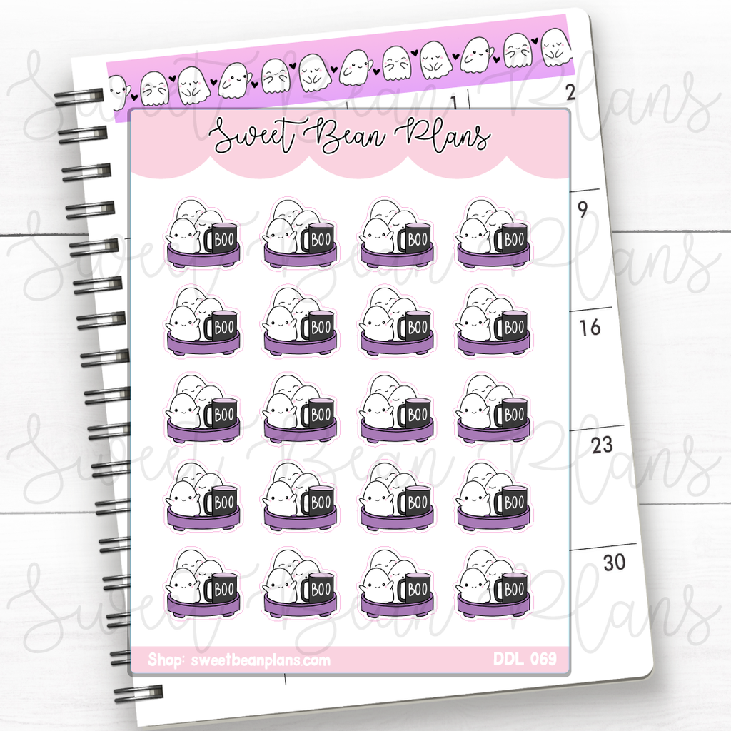 Halloween Ghost Coffee Tray Vinyl Planner Stickers | Ddl 069