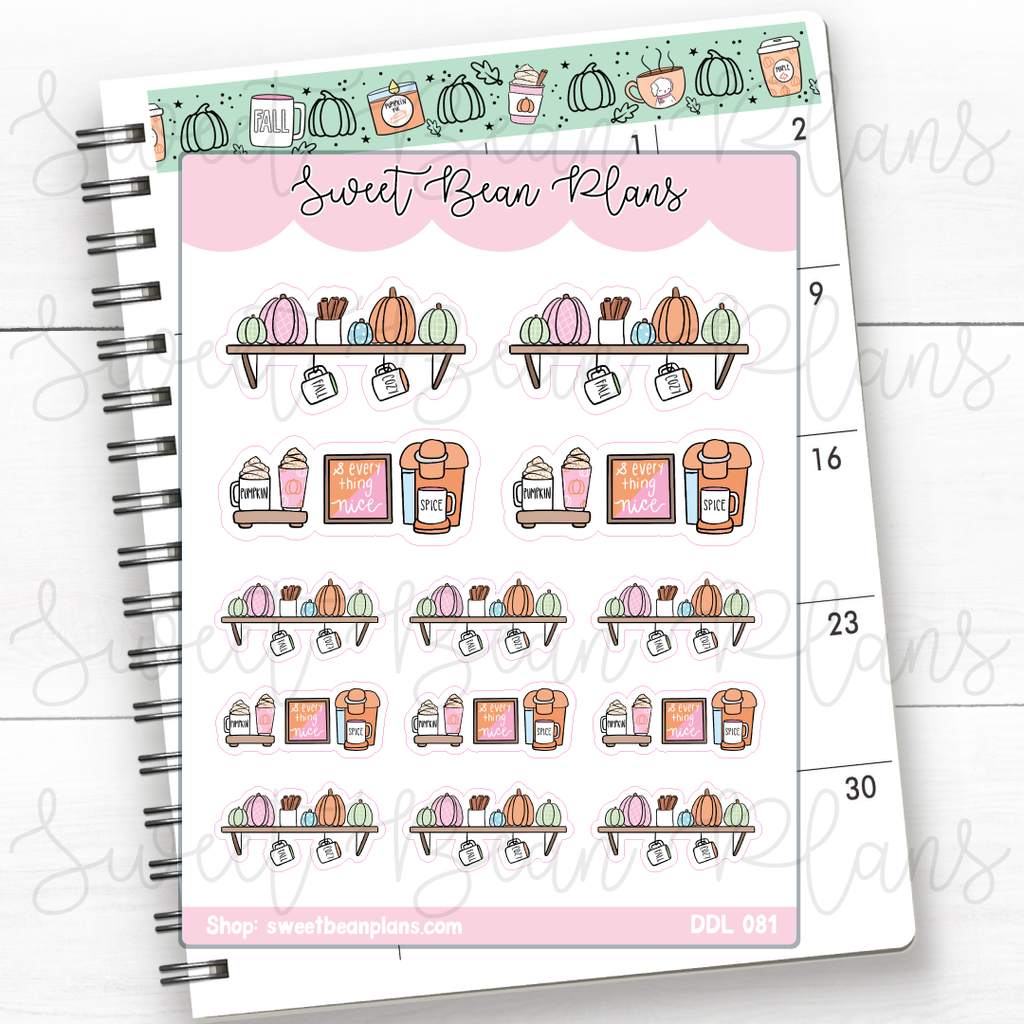 Pumpkin Spice Coffee Bar Vinyl Planner Stickers | Ddl 081