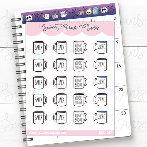 Nightmare Before Coffee Mugs Vinyl Planner Stickers | Ddl 097