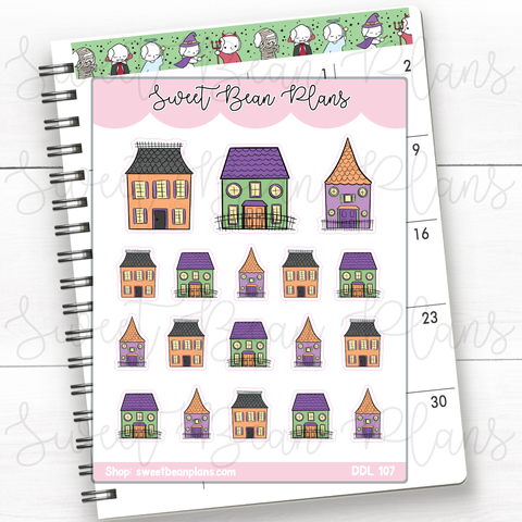 Halloween Haunted Houses Vinyl Planner Stickers | Ddl 107