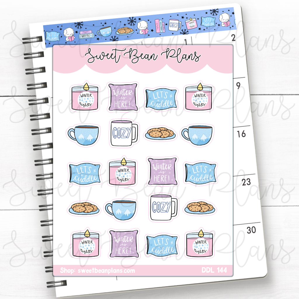 Cozy Winter Doodles Vinyl Planner Stickers | Ddl 144