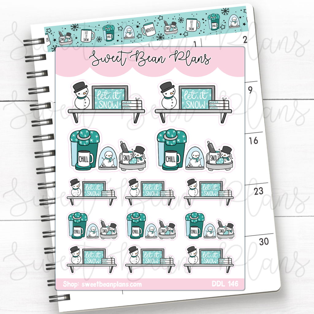 Snowman Coffee Bar Vinyl Planner Stickers | Ddl 146
