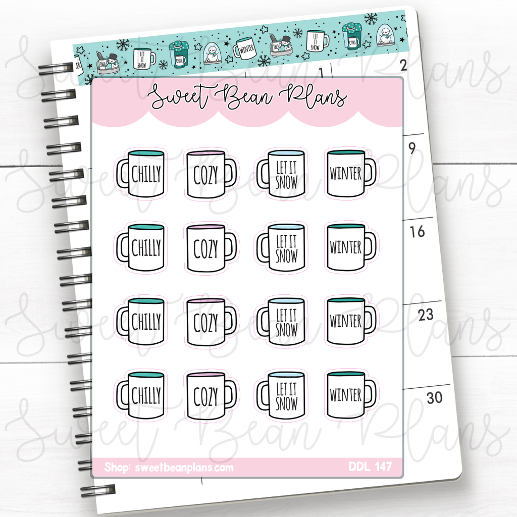Winter Coffee Mugs Vinyl Planner Stickers | Ddl 147