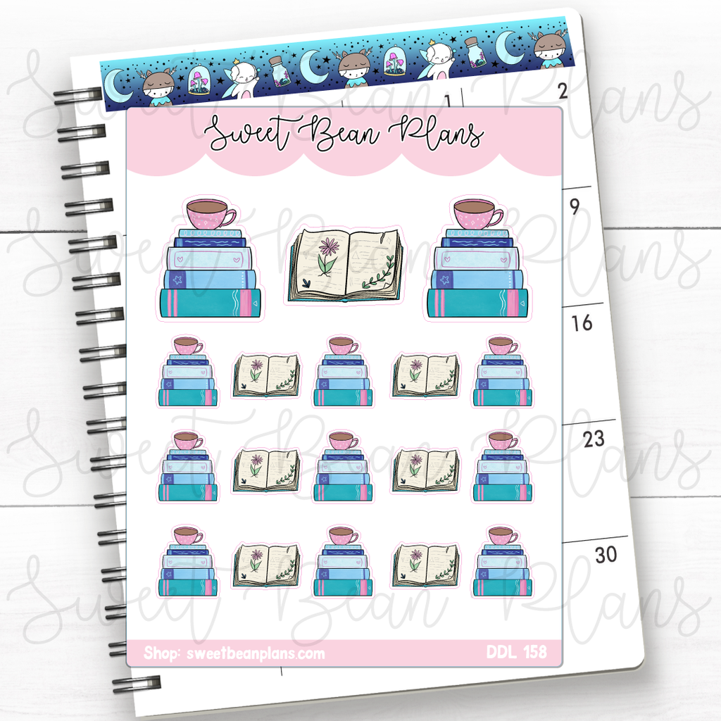 Fairy Book Stack Doodles Vinyl Planner Stickers | Ddl 158