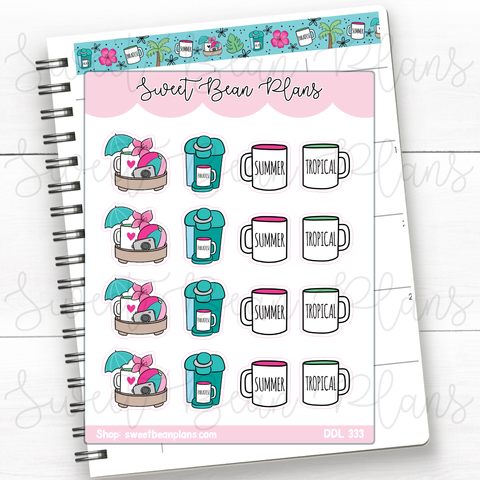 Tropical Coffee Vinyl Planner Stickers | Ddl 333