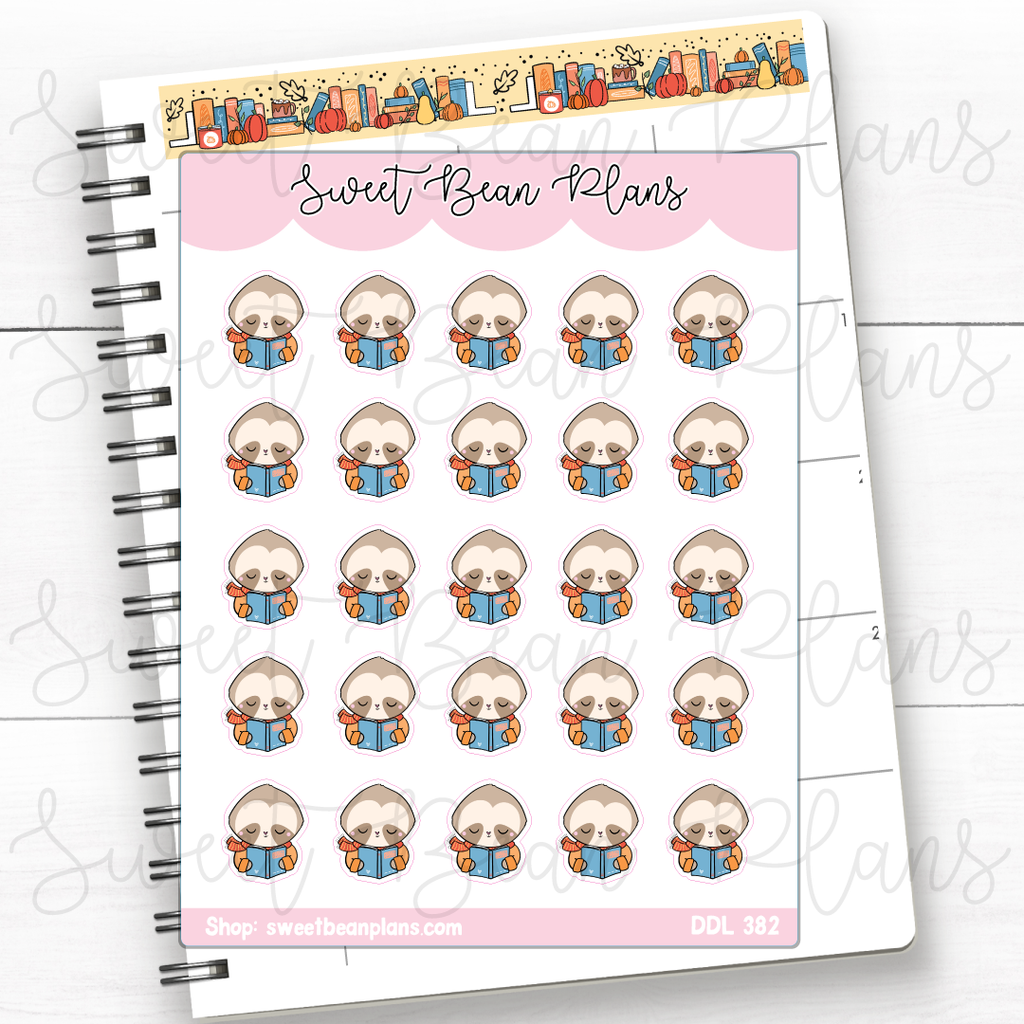 Autumn Reading Sloth Vinyl Planner Stickers | Ddl 382