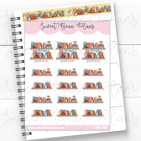 Leaf Through Books Doodle Vinyl Planner Stickers | Ddl 384