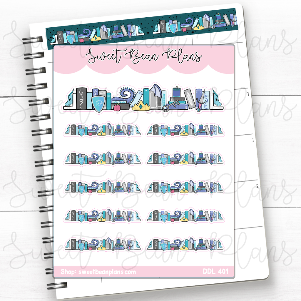 Fantasy Bookshelf Vinyl Planner Stickers | Ddl 401