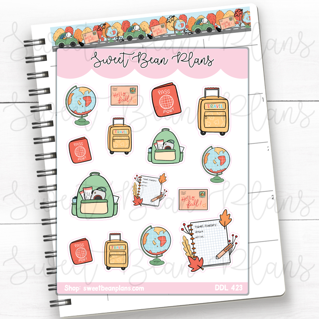 Fall Travel Doodles Vinyl Planner Stickers | Ddl 423