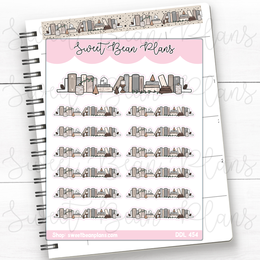 Neutral Winter Bookshelf Vinyl Planner Stickers | Ddl 454