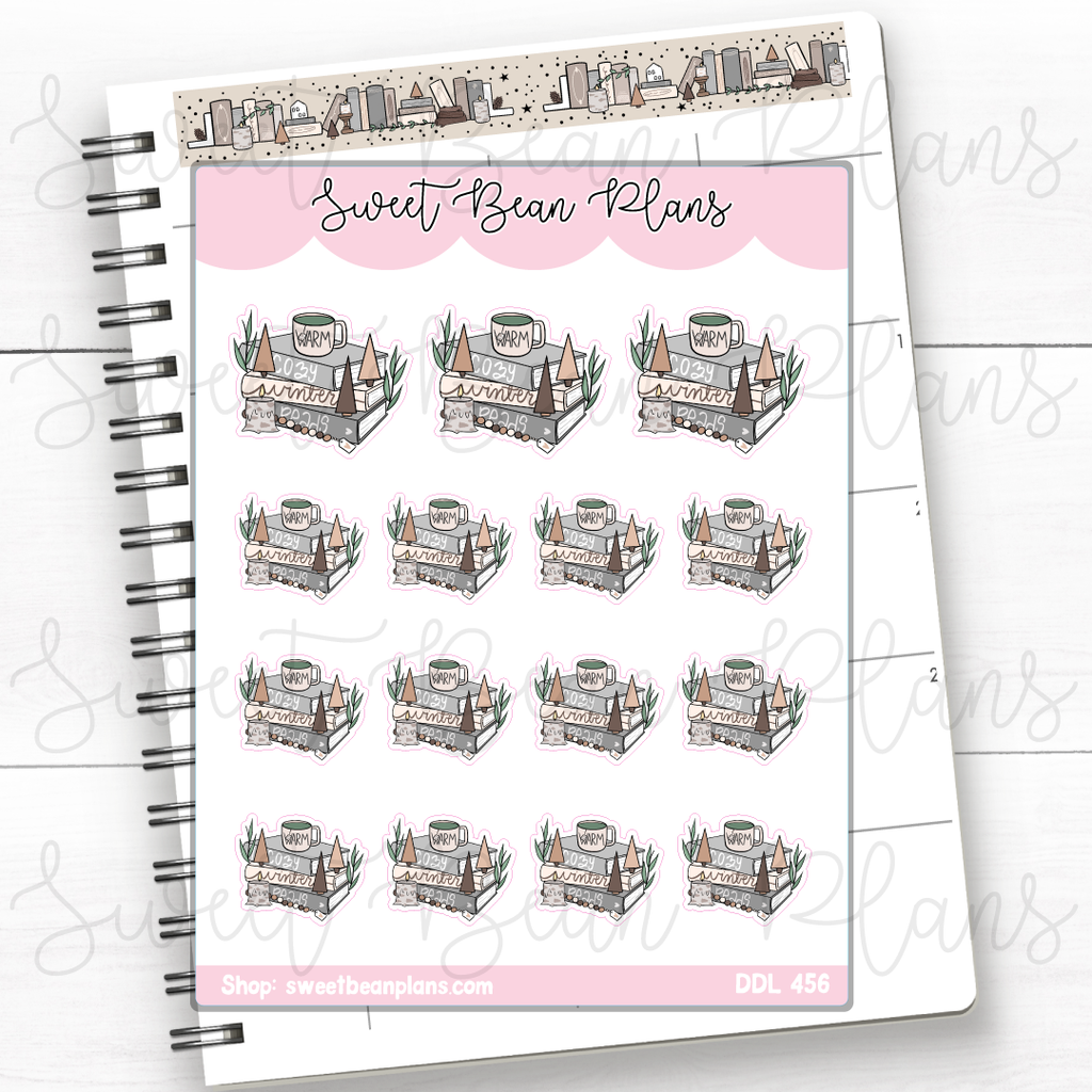 Neutral Book Stack Vinyl Planner Stickers | Ddl 456