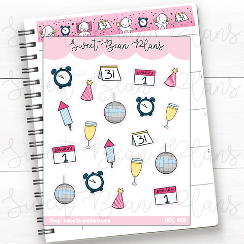 New Year Doodle Vinyl Planner Stickers | Ddl 469