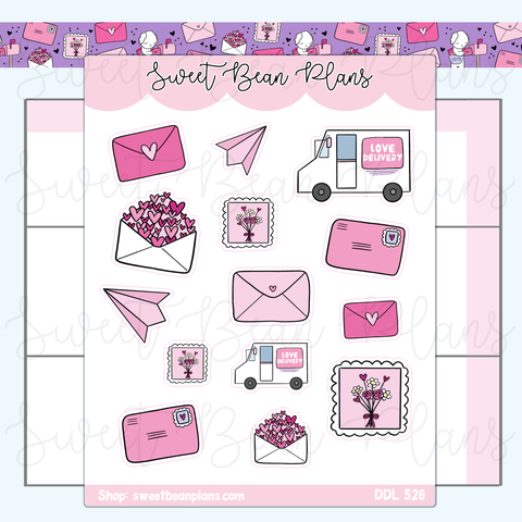 Love Mail Doodles Vinyl Planner Stickers | Ddl 526