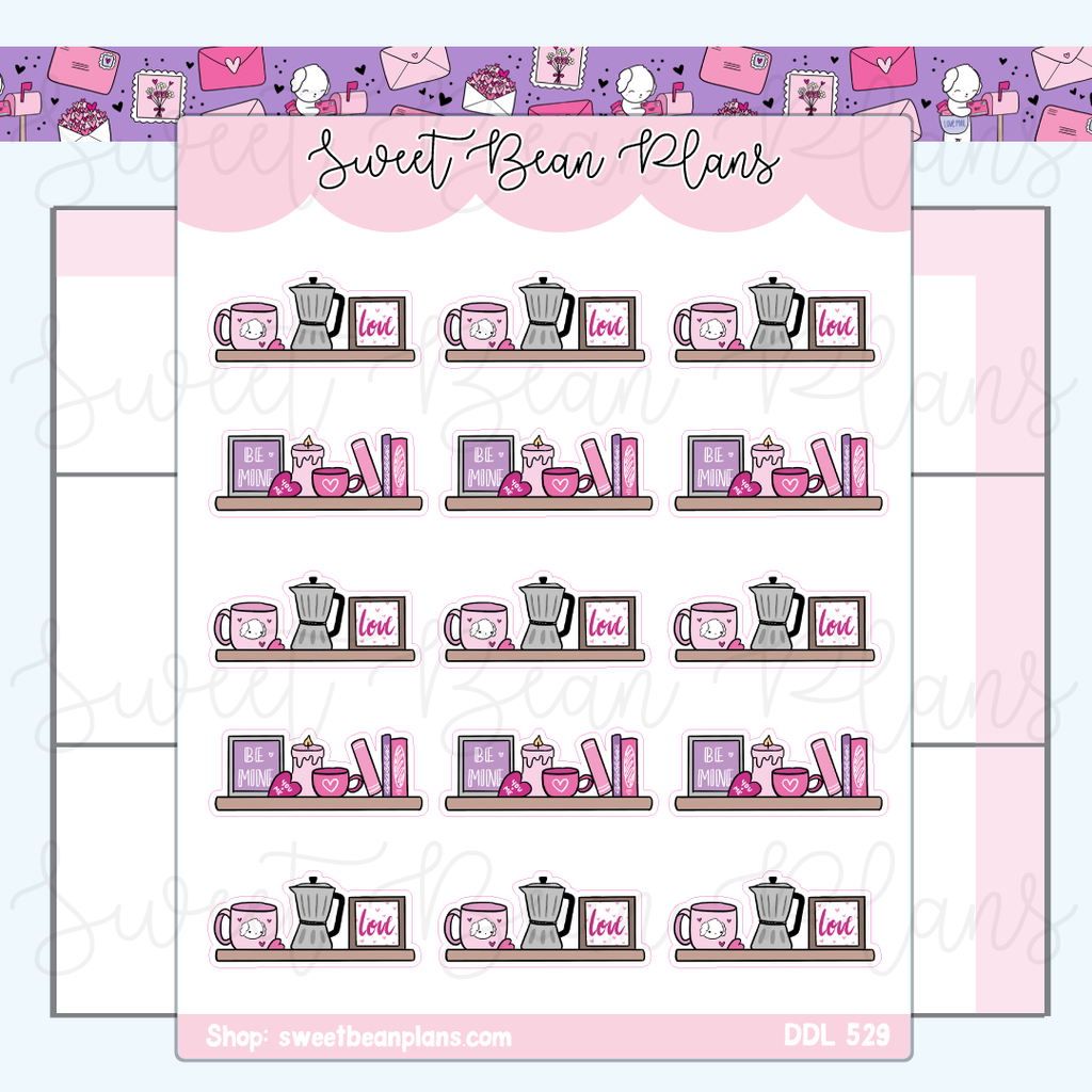 Valentine's Shelves Vinyl Planner Stickers | Ddl 529
