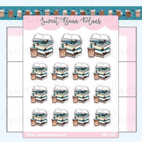 Iced Coffee Book Stack Vinyl Planner Stickers | Ddl 537